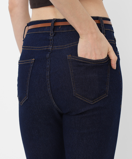 Calça Jeans Skinny Feminina Amaciada Cinto Azul