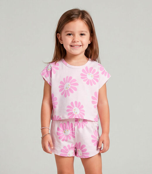 Conjunto Infantil Feminino Short E Blusa Select Rosa