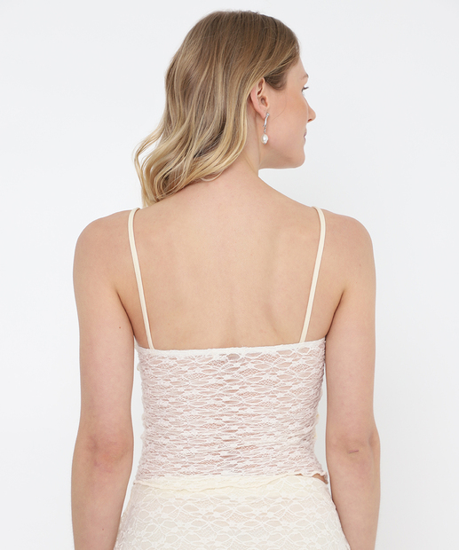 Regata Cropped Feminina Renda Marisa Off White