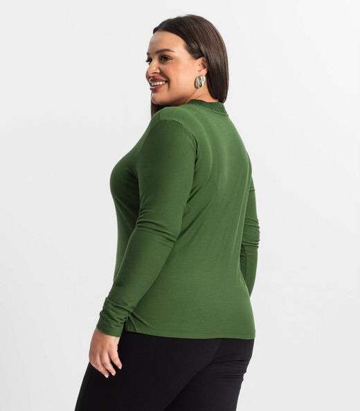 Blusa Plus Size Manga Longa Feminina Secret Glam Verde