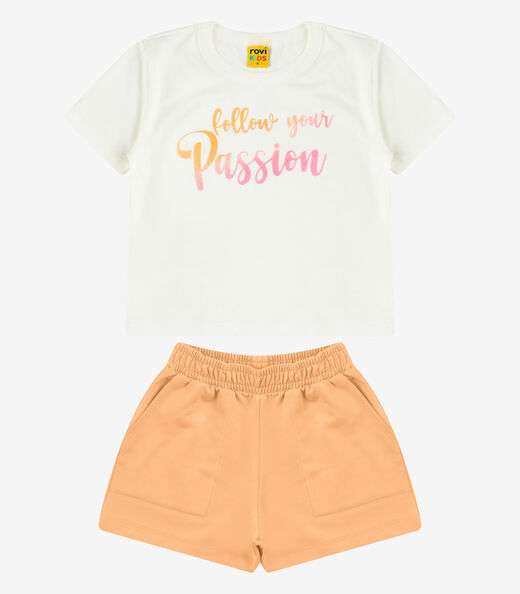 Conjunto Blusa com Shorts Meia Malha Rovi Kids Bege