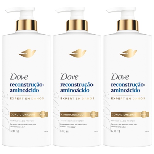 Image_Kit com 3 Unidades de Dove Condicionador Reconstrução e Aminoácido 600ml Pump
