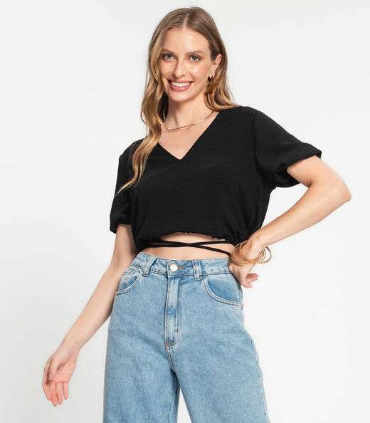 Image_Blusa Cropped Feminina Decote V Rovitex Preto