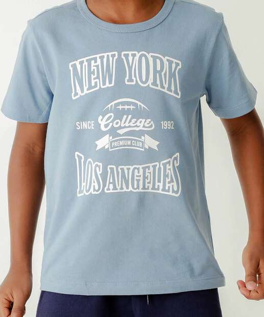 Camiseta Infantil Estampa Frase Marisa Tam 4 a 10 Azul