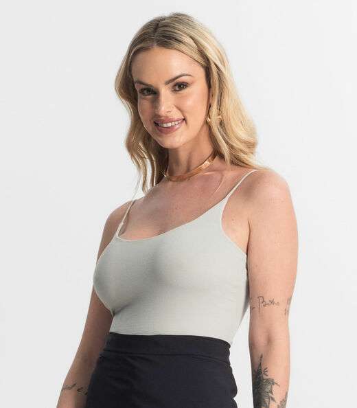 Blusa Feminina De Alça Poliamida Style Box Cinza