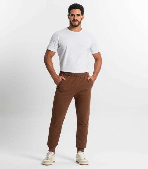 Calça Masculina Plus Size Em Moletom Diametro Marrom