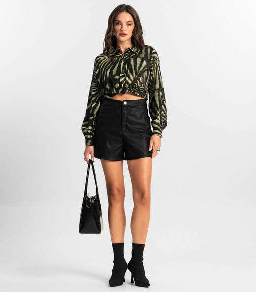 Shorts Feminino Courino Sintético Endless Preto