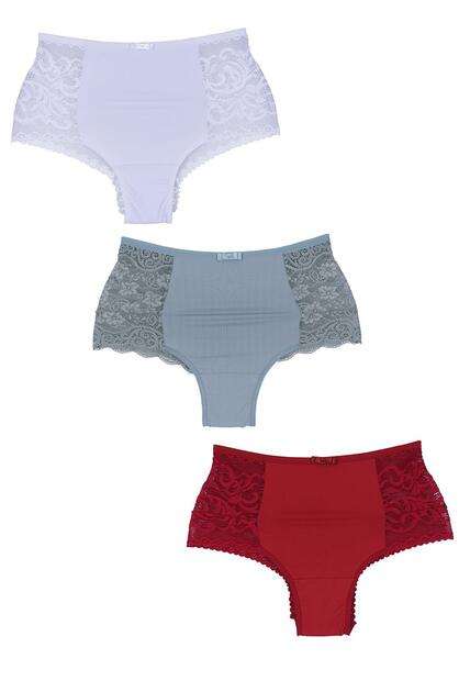 Kit 3 Calcinhas Chantily Plus Size Microfibra Concept Lingerie Multicolorido
