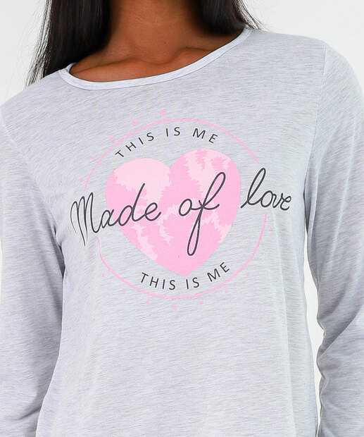 Pijama Feminino Manga Longa Estampado Made of Love Marisa