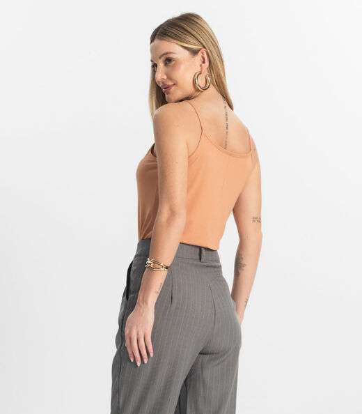 Blusa de Alça Feminina Viscotorcion Básica Rovitex Marrom