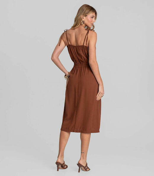 Vestido Midi Feminino De Alça Em Viscose Dianna Marrom