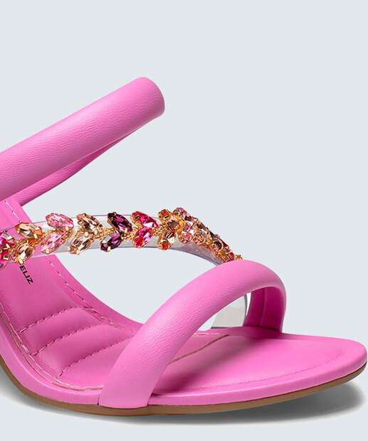 Tamanco Feminino Salto Fino Tiras Pedraria Dakota