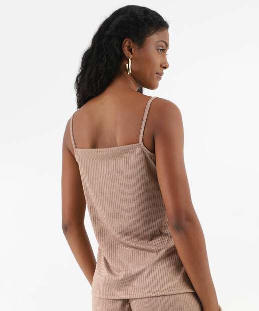 Blusa Regata Feminina Canelada Alongada Marisa Marrom