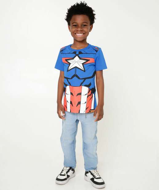 Camiseta Infantil Capitão América Brinde Marvel Tam 4 a 10