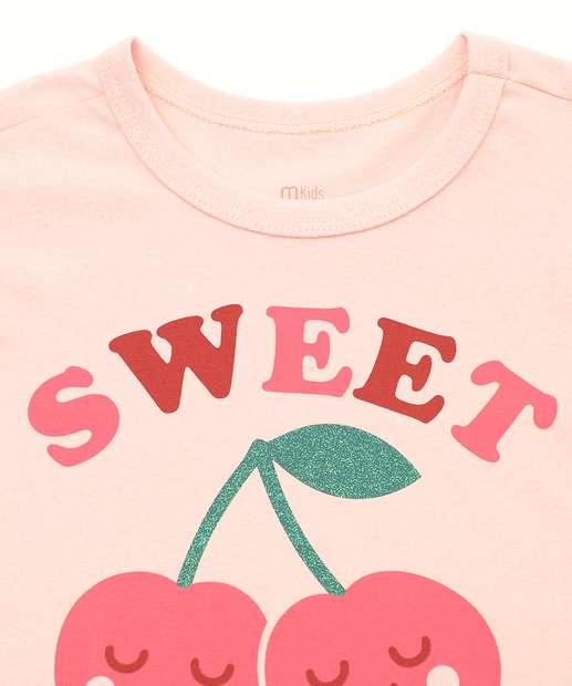 Camiseta Infantil Cerejas Manga Curta Marisa Tam 1 a 3 Rosa