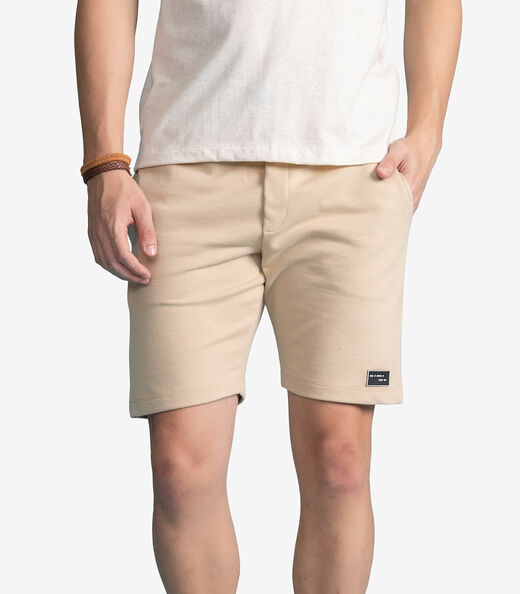 Bermuda Masculina Moletom Sarjado Com Bolso Minty Bege
