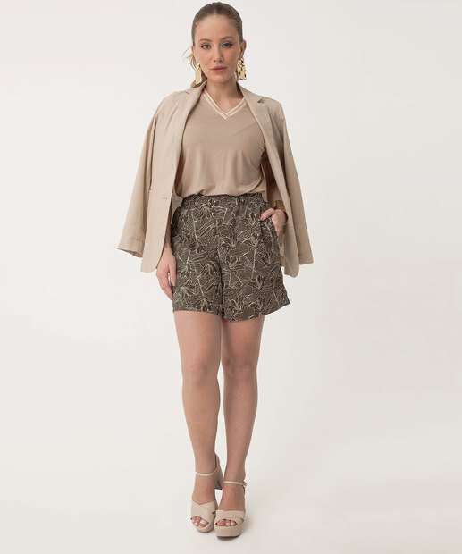 Short Cintura Alta Feminino Estampa Flores Marisa