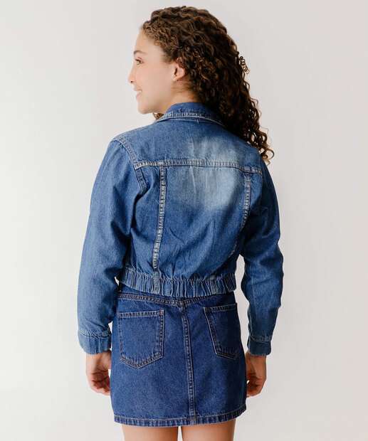 Jaqueta Juvenil Jeans Bolsos Tam 10 a 16