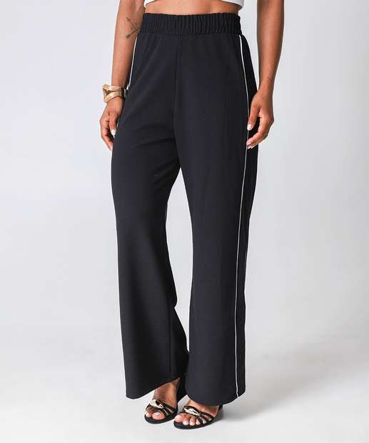 Calça Feminina Crepe Pantalona Friso Marisa Preto