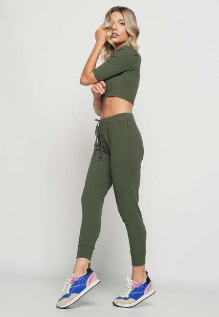 Calça  Jogger Comfy Malha Canelada Verde Salvatore Fashion