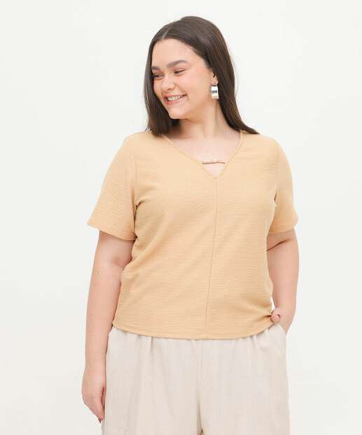 Blusa Plus Size Feminina Textura Manga Curta Marisa