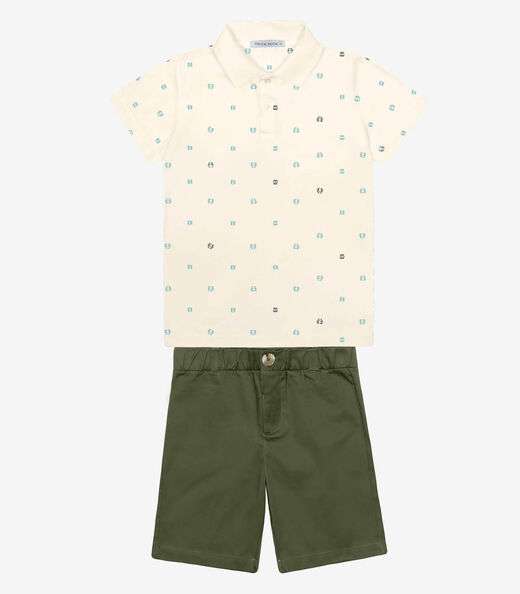 Conjunto Infantil Polo Com Bermuda Trick Nick Bege