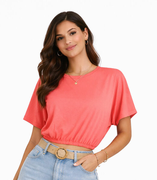 Image_Blusa Feminina Elástico Na Cintura Infinita Cor Laranja