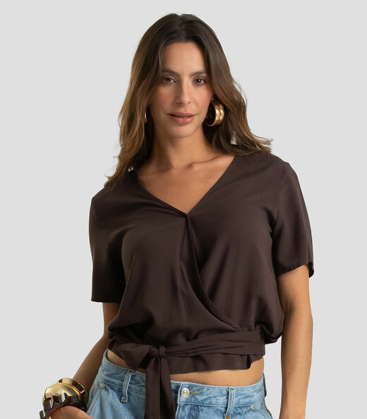 Image_Blusa Feminina Transpassada Em Viscose Dianna Marrom