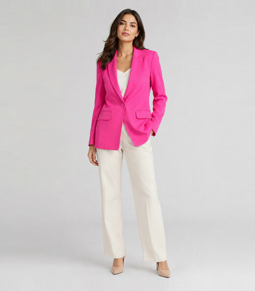 Blazer Alongado Feminino Em Alfaiataria Aishty Rosa