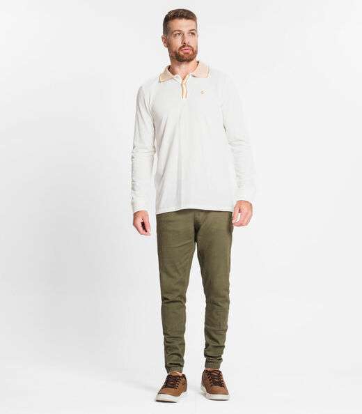 Camisa Polo Masculina Manga Longa Diametro Bege