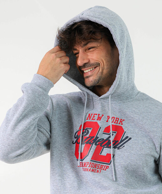 Blusão Masculino Moletom Capuz Estampado Marisa Cinza