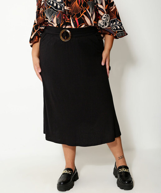 Saia Plus Size Feminina Midi Canelada Marisa