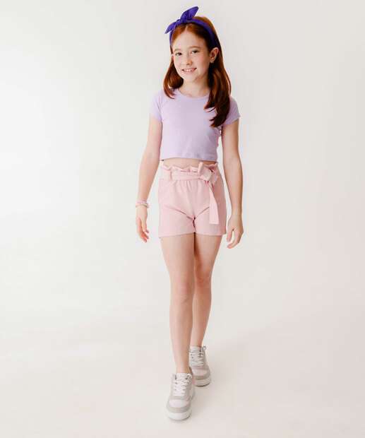 Blusa Infantil Cropped Glitter Manga Curta Tam 4 a 10