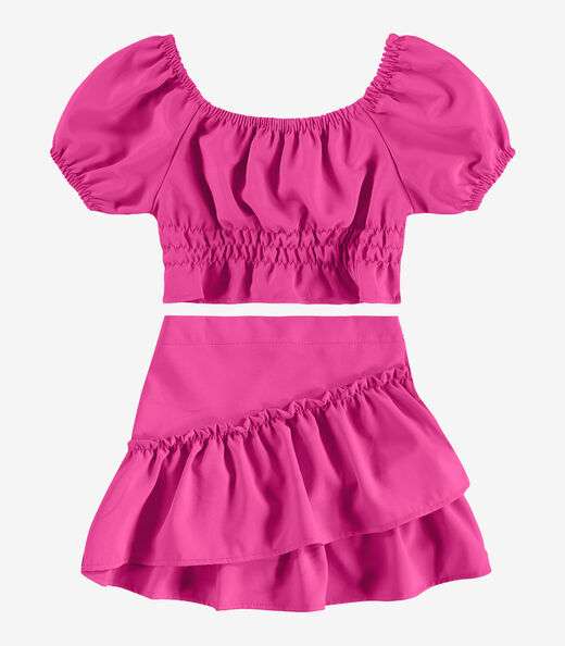 Conjunto Infantil Blusa Com Saia Rovi Kids Rosa
