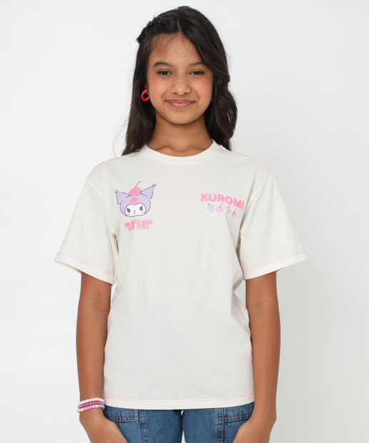 Image_Blusa Juvenil Manga Curta Kuromi Sanrio Tam 10 a 16 Off White