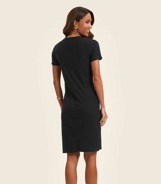 Vestido Acinturado Em Ribana Canelada Rovitex Preto