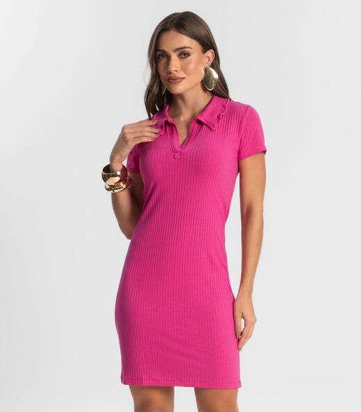 Vestido De Ribana Canelado Feminino Endless Rosa