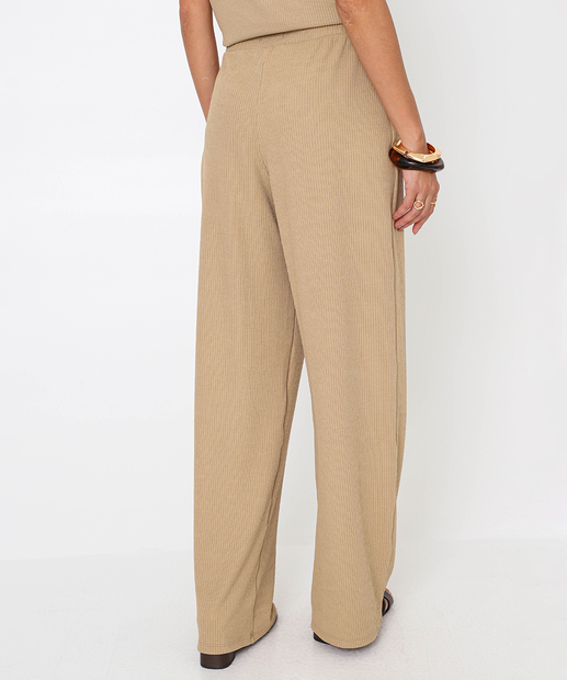 Calça Feminina Pantalona Canelada Marisa Bege