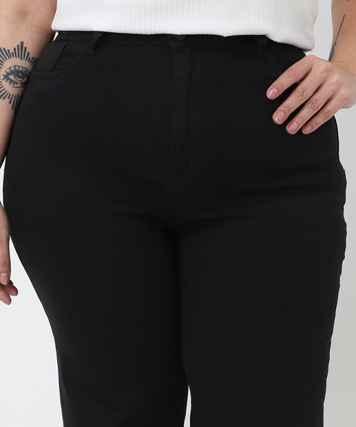 Calça Plus Size Feminina Sarja Wide Leg Petit Sawary Preto