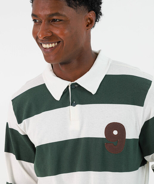 Polo Masculina Moletinho Listrada Manga Longa MR Verde