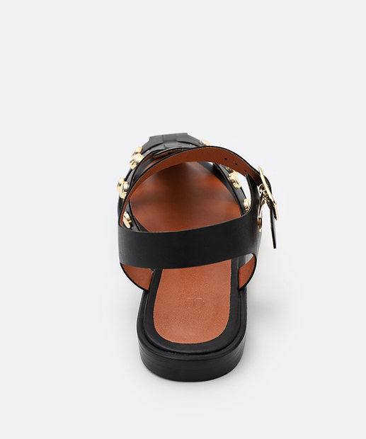 Sandália Feminina Rasteira Tachas Marisa Preto