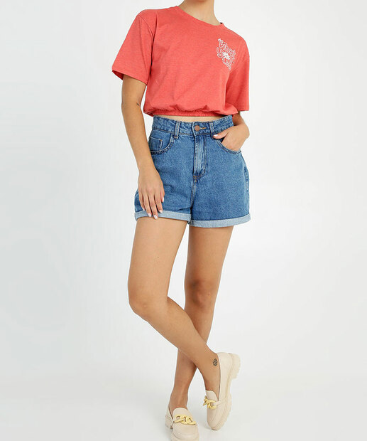 Blusa Cropped Feminina Estampa Frase Manga Curta