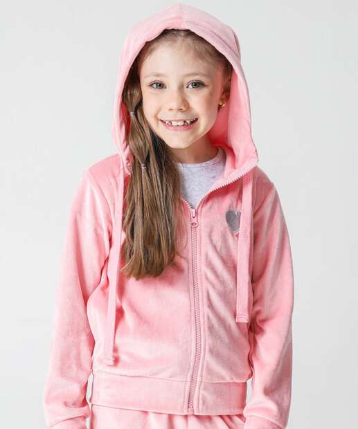 Conjunto Infantil Plush Capuz Marisa Tam 4 a 10 Rosa