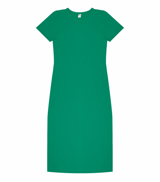 Vestido Midi Ribana Canelada Básico Rovitex Verde