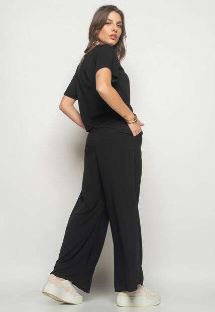 Cropped Gola Canoa Viscolinho Preto Salvatore Fashion