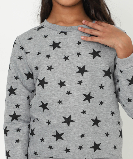 Blusão Juvenil Moletom Estrelas Marisa Tam 10 a 16 Cinza