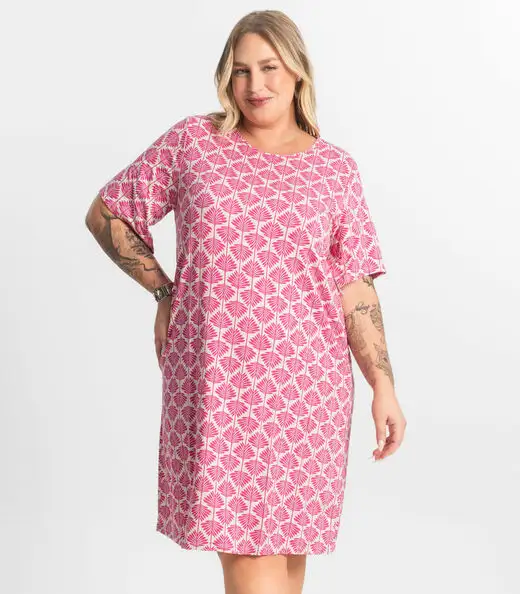Vestido Estampado Plus Size Secret Glam Rosa