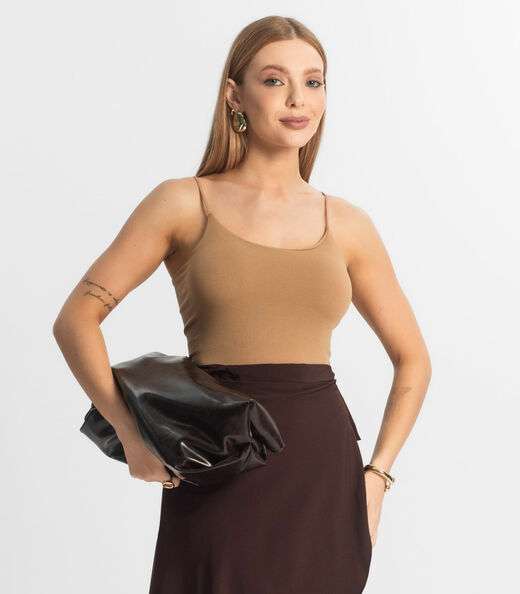 Blusa Feminina De Alça Poliamida Style Box Marrom