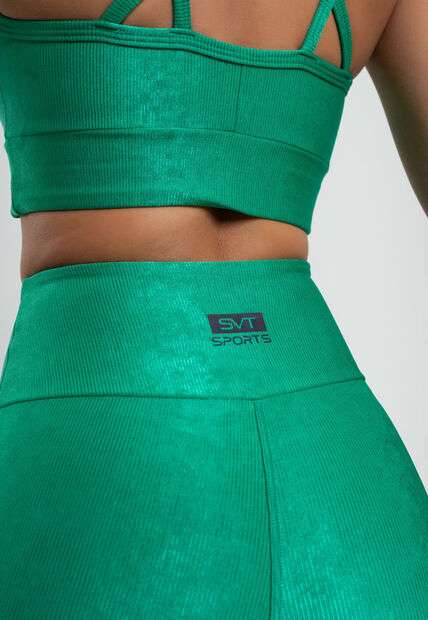 Calça Legging Suplex Canelada Brilho Básica Verde Salvatore Fashion