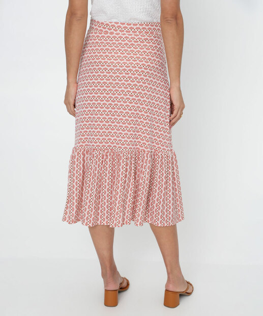 Saia Midi Feminina Estampada Babado Marisa Bege